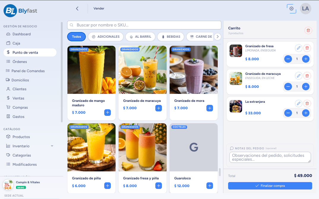 Panel de Blyfast: comandas, dashboard de ventas e inventario para restaurantes