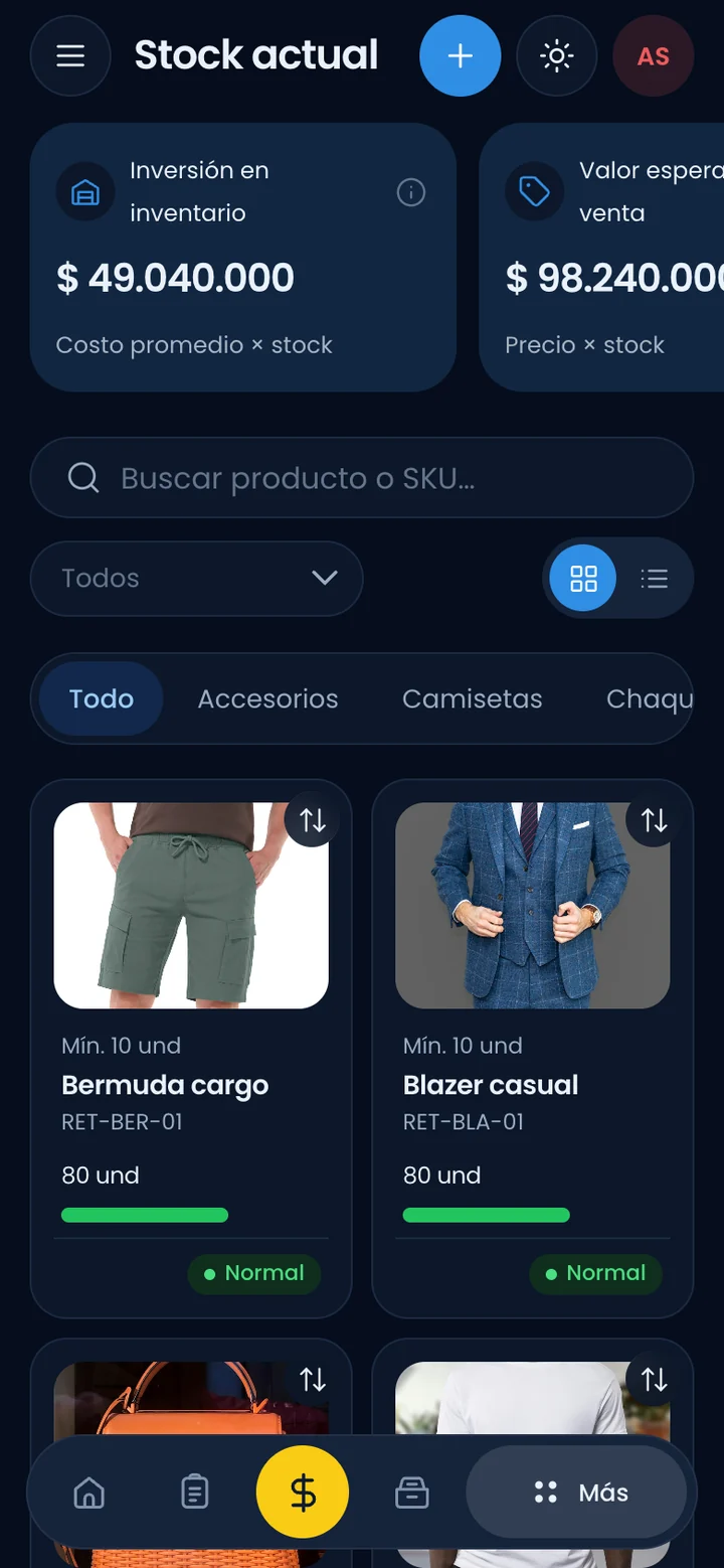 Control de inventario Blyfast con stock, movimientos y alertas de agotado