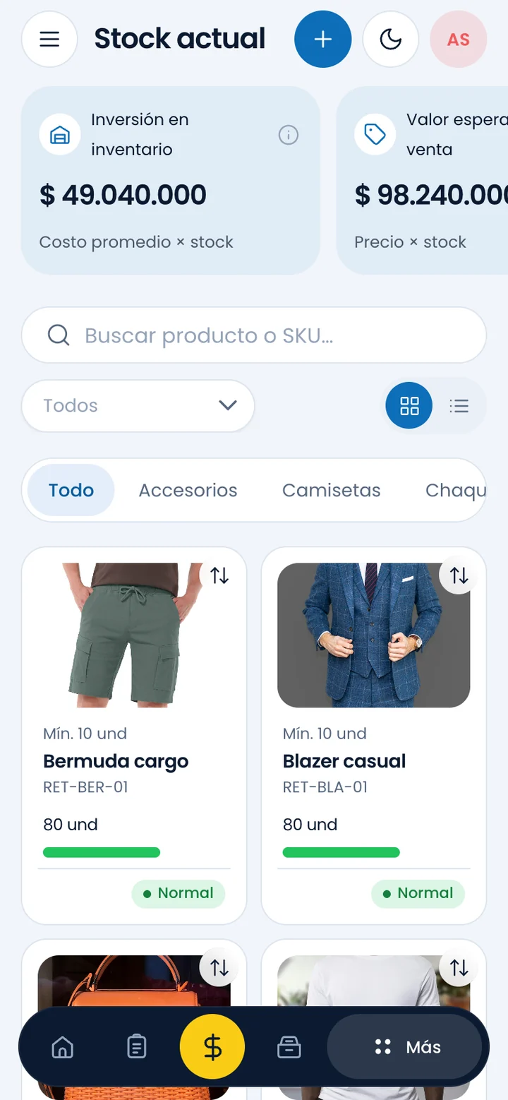 Control de inventario Blyfast con stock, movimientos y alertas de agotado