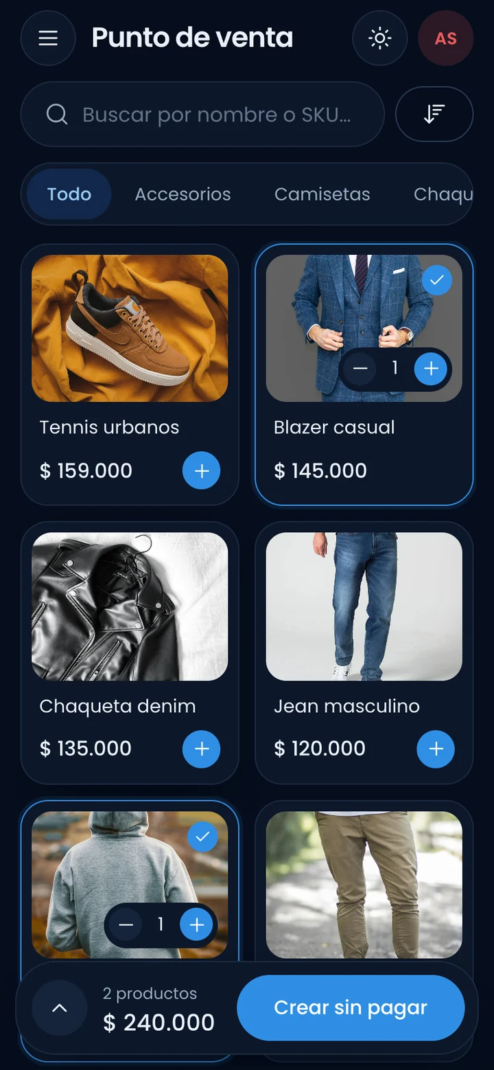 Punto de venta Blyfast en el celular de una boutique