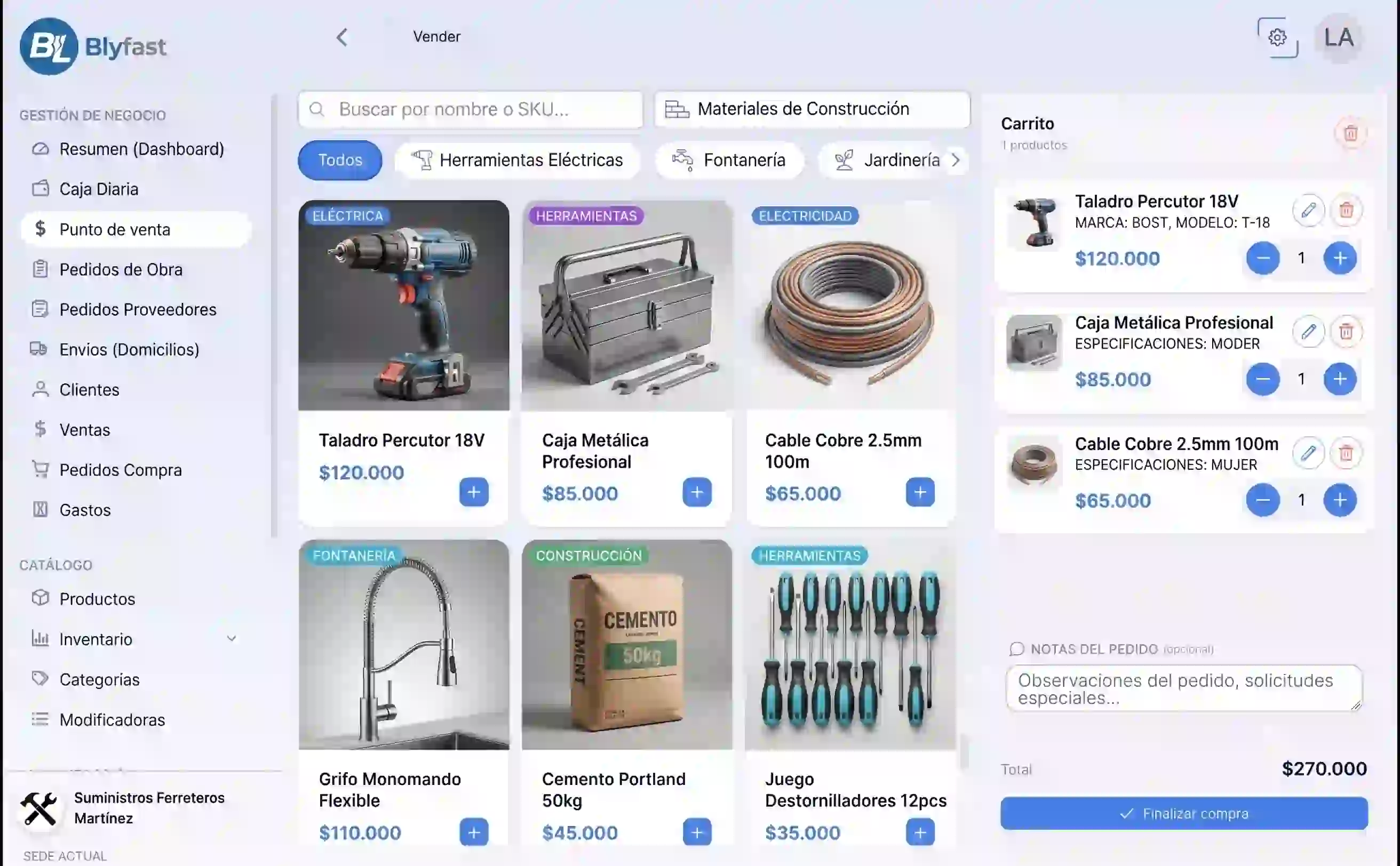 Punto de venta Blyfast para ferreterías con inventario, mostrador y facturación DIAN en Colombia